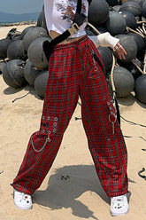 Rote karierte Hip-Hop-Cargohose mit Ketten